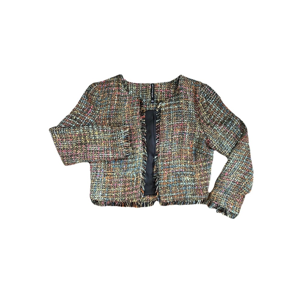 Walter Baker W118 Tweed Jacket Rainbow Fringed Chic Career Old Money Women's‎ L